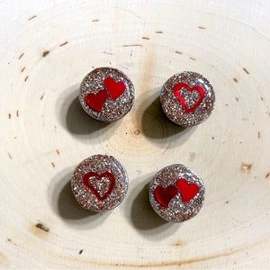 Rose Gold Glitter & Red Heart Magnets SET OF 4 - Fridge Magnets - Ceramic